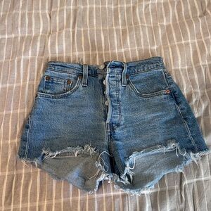Levi's Blue Jean Shorts with Distressed Hem